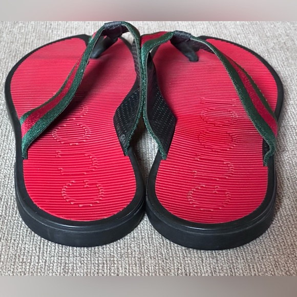 Gucci Gucci Web Green Red Thong Strap Men’ Rubber Sandals Size 10 G 11 US - Picture 4 of 11